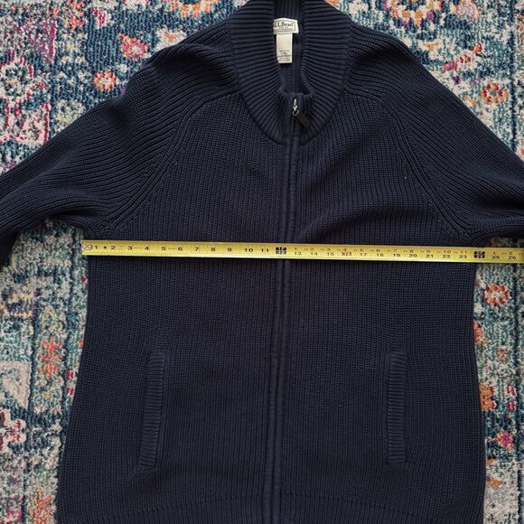L.L. Bean Men's Cableknit Navy Blue Full Zip Cardigan Sweater Size Large Tall LT - Picture 6 of 7